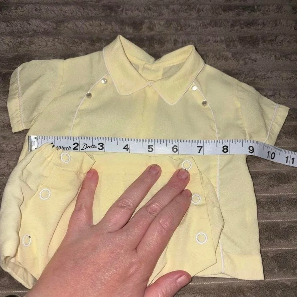 Vintage 1950s yellow baby boy sailor suit with embroidered sailboat 3-6 mo